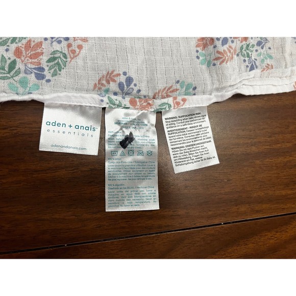 Aden & Anais Muslin Swaddle Blanket Leaves Vine Floral Multicolor Hearts 42" - Picture 2 of 7